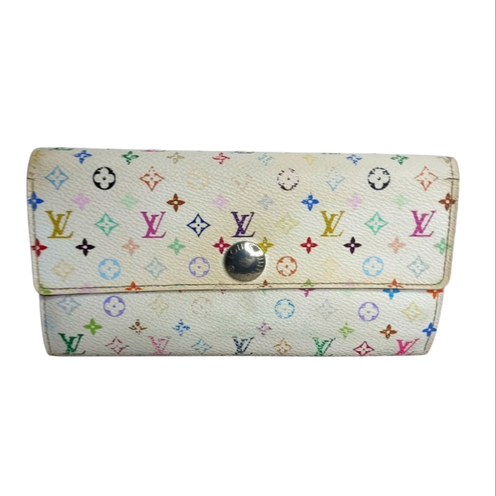Louis Vuitton White Multicolor Takashi Murakami Sarah Wallet